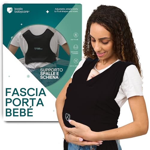 Koala Babycare Fascia Porta Bebe Neonato Facile da Indossare, Regolabile e Unisex - Marsupio Neonati Multiuso Adatto Fino a 9kg - Fascia Porta Bambino Nera