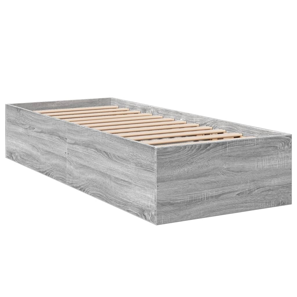 Drewnopochodna odporna na wilgoć z listwami nowoczesna szary 90x190 cm | Rama łóżka szary dąb sonoma 90x190cm z listwami, drewnopochodna, nowoczesna, do sypialni