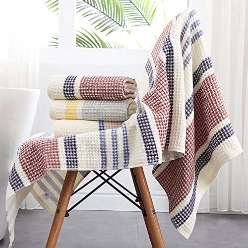 Idorespell Red Blue Striped Waffle Weave Bath Towel Sets For Bathroom Quick Drying, Boho Bath Towels Hand Towels Washcloths Cotton Light Weight Ultra Soft Highly Absorbent Travel Towel For Face Body #TOP4