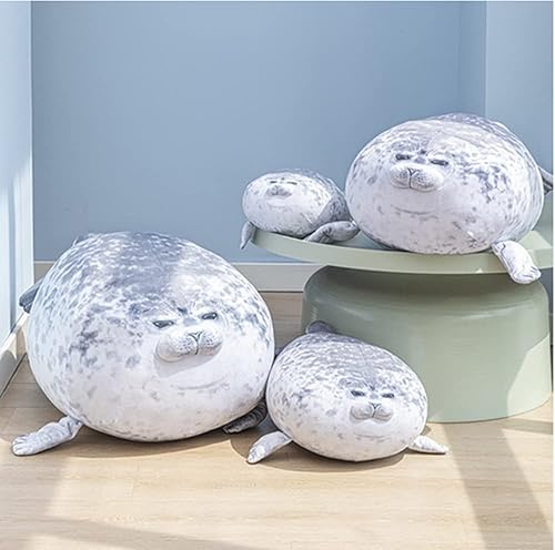 Miniatura 7 de NatureMan Cojín de peluche de algodón con diseño de foca manchada gordita, lindo cojín de peluche marino (mediano)