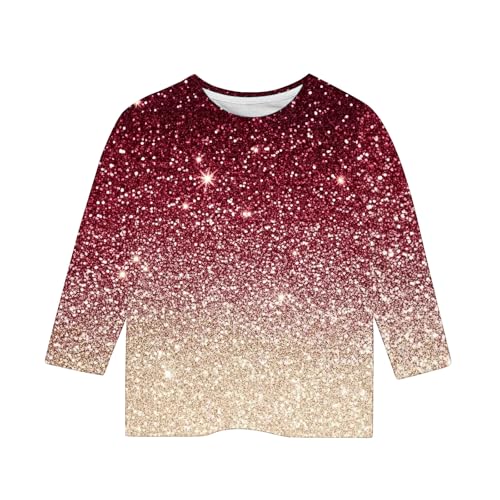 Girls Sequins Print 3/4 Sleeve T Shirts Kids Summer Tops Loose Crewneck Cute Colour Gradient Tees for Boys 3-12 Years3