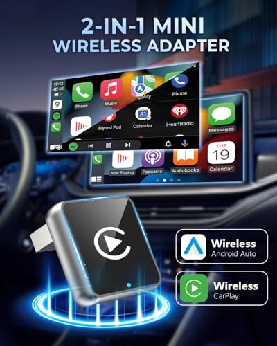 Image of CEROAN 2-in-1 Wireless CarPlay Adapter & Android Auto Wireless Adapter with Bluetooth 5.3 & 5GHz Dual-Band WiFi - Plug & Play, Wired to Wireless, Auto Reconnect for Lag-Free iOS /Android Use
