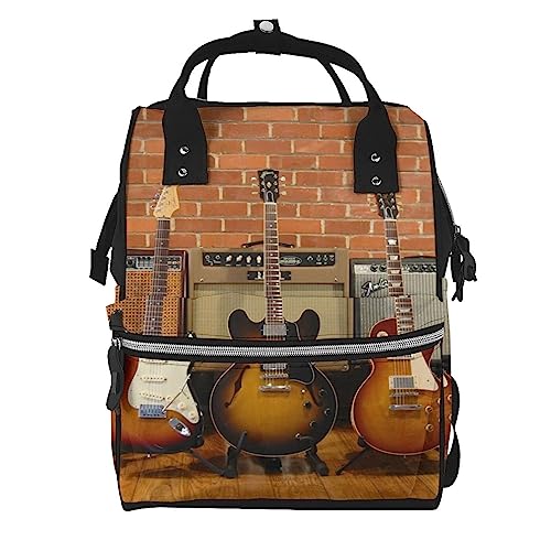 Sac à dos à langer multifonction grand volume noir imprimé Guitar Collection