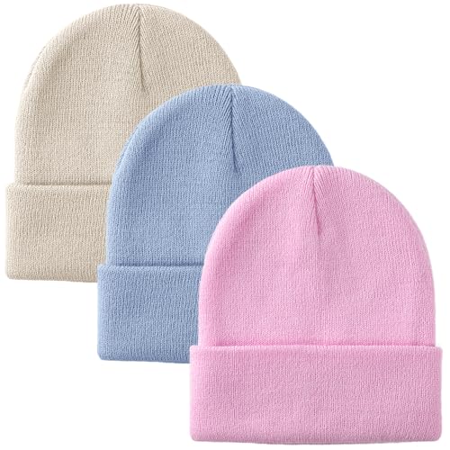 Glooarm 3 Pack Toddler Beanie Kids Beanie Winter Hats Knit Ribbed Boys Girls Beanies Warm Cuffed Caps