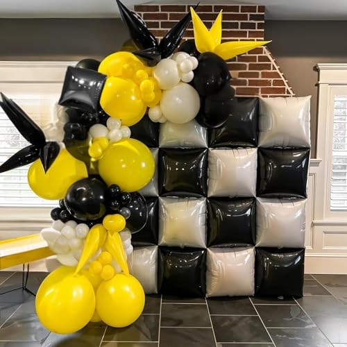 Image of Black and Pearl White Double Sided Square Foil Balloons Wall,19 Inches Chrome Foil Balloons Tunnel Arch Kit for Bachelorette,Anniversary,Wedding,Birthday Party Background Decoration