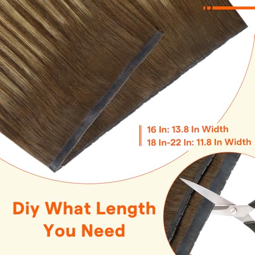 Image of Full Shine Butterfly Weft Hair Extensions Human Hair 20 Inch 50G | Mocha Brown with Golden Blonde Highlights, Seamless Micro Beads Weft, Silky Straight One Piece, Natural Fit Solution