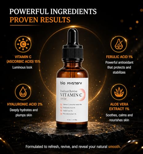 Image of Retinol Radiant Revive Vitamin-C Face Serum | Anti-Aging Booster for Fine Lines, Sun Spots & Uneven Tone - 33 ml / 1.11 oz