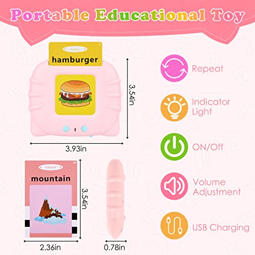 Sumhen 192Pcs Learning Education Toys, Electronic Talking Flash Cards For Kids 2-7 Year Old Boys Girls , Perschool Learning Interactive Toy With 384 Words For Toddlers (Pink) #TOP4