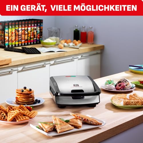 Tefal Snack Collection 4-er Set SW854D, Kombigerät, Inklusive 4 antihaftbeschichter Plattensets, Spülmaschinengeeignet, Panini, Waffeln, Sandwich, süße Küchlein, 700W,Schwarz/Edelstahl 3