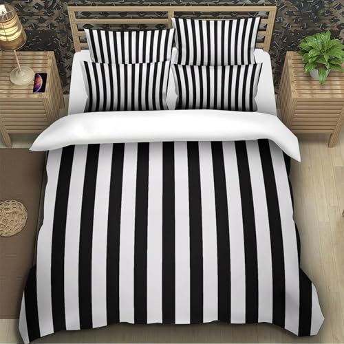 Housse de couette super douce noir et blanc à rayures verticales 140x200 - 5