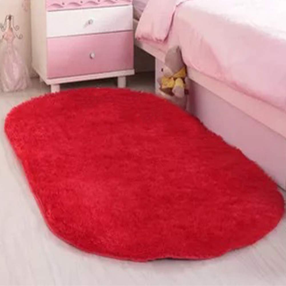 HONGBI Fluffy Faux Fur Rug Oval Bedside Carpet Super Soft Shaggy Sofa Mats Long Fluff Area Rugs Washable Anti-Skid Yoga Plush Floor Carpet for Living Room Bedrooms Kids Rooms Decor Red 80x160CM โ image 1