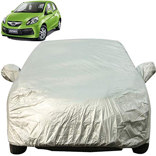 Image of Autofact Waterproof Car Body Cover with Mirror Pockets Compatible for Honda Brio (Triple Stitched, Bottom Fully Elastic, Light Grey 2 X 2 Matty)