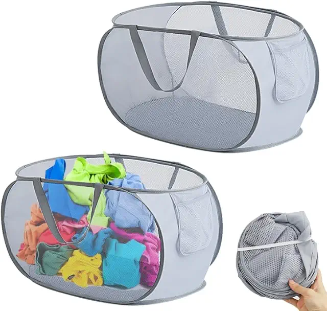 Foldable Pop-Up Laundry Basket - 2-Piece Set for Home & Travel (Black & Grey)