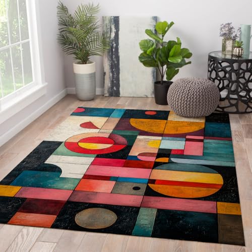 Tapis de salon moderne 180x270 cm abstrait lavable et antidérapant