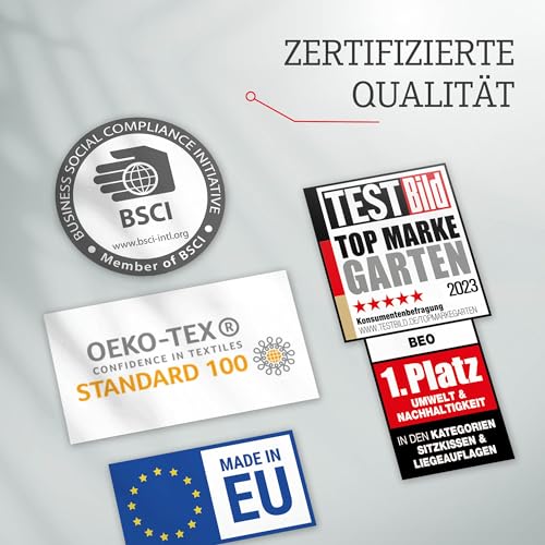 Beo Sitzkissen 80x80 cm wasserabweisend für Lounge Gartenmöbel | Made in EU Lounge-Kissen Anthrazit | Stuhlkissen mit hoher Lichtechtigkeit - UV-Ausbleichschutz | Öko-Tex geprüft schadstofffrei
