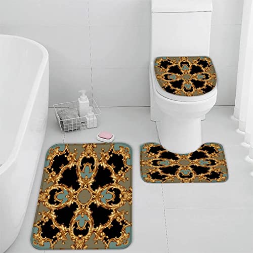 Badematten set 3D 40x60 Barock Badezimmerteppich-Set absorbierend 3-teiliges maschinenwaschbare weich badteppich schnell…