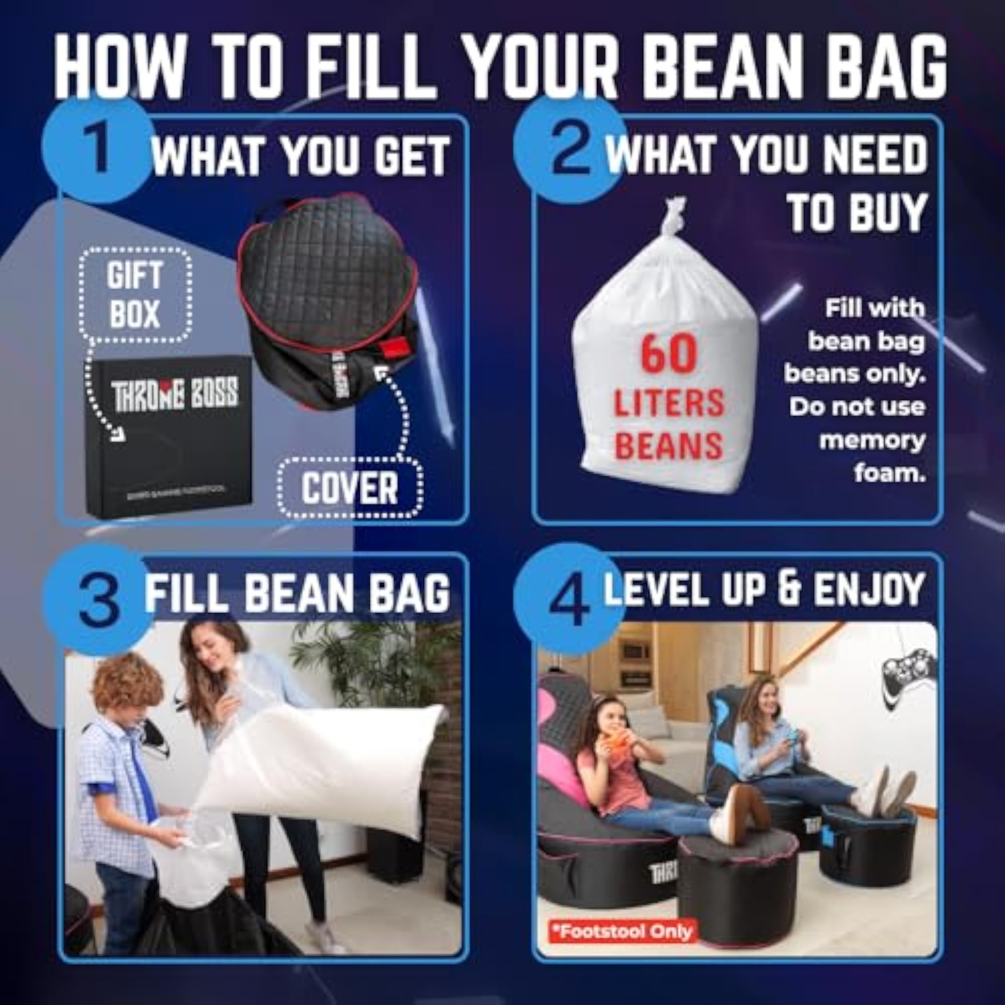 Gaming Footstool Cover for Matching Bean Bag Chair