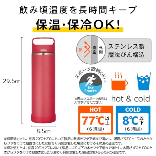 Image of Thermos JOW-1000ID Stainless Steel Vacuum Insulated Water Bottle 1L, Double Wall Thermal Flask, Leak-Proof Wide Mouth Bottle, Keeps Drinks Hot & Cold for Long Hours, BPA Free, Lightweight, Red