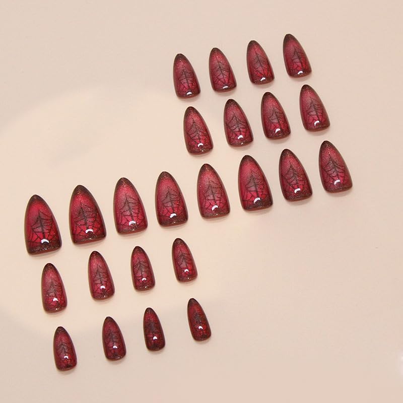 Stiletto Nails, Glitter Sparkle Red and Black Lace Pattern, Long Pointed Nail Tips