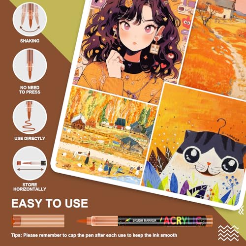 Sanyetral 36 Acrylic Paint Pens Brown Tones,Acrylic Paint Marker Set for Wood,Canvas,Rock Painting, Glass, Ceramic, Stone Surfaces, Metal, DIY Crafts Making - Image 2
