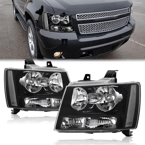 APSVE Headlights Assembly for 2007-2014 Chevy Tahoe Suburban 1500 07-13 Chevy Avalanche Suburban 2500 Replacement Headlamp Pair Black Housing Clear Reflector