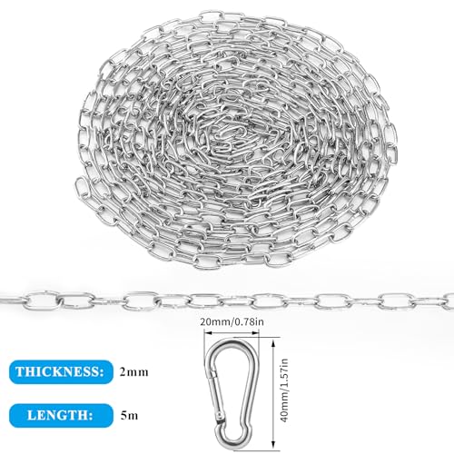 HonQiShiMY Edelstahlkette 304 Meterware 2 mm, 5M Metallkette Stahlkette,Metall Kette Zum Aufhängen,Verlängerungskette Edelstahl Ketten zum Aufhängen für Hundekette Ankerkette Wäschekette Schwenkkette