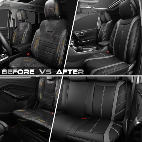 Image of CAR PASS Luxury Faux Leather Seat Covers Full Set, Breathable Sporty Premium Leather Seat Covers,Waterproof Anti Slip Automotive Seat Covers Universal Fit for 95% Trucks SUV Sedans Vans,Black and Gray