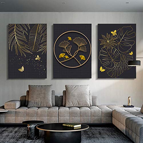 Peinture sur toile de feuilles dorées pour illuminer un salon sombre