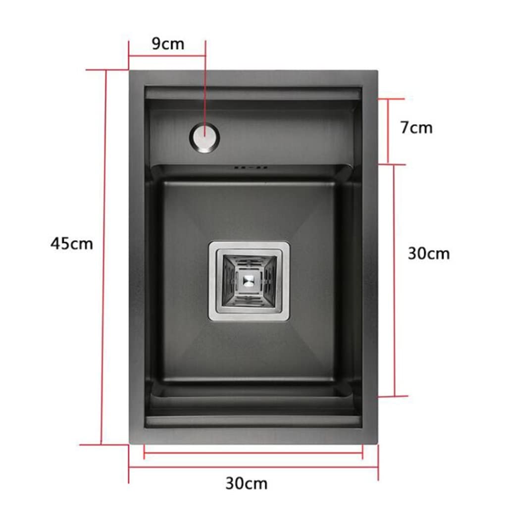 Mini fregadero compacto negro – Fregadero de cocina de acero inoxidable con diseño oculto para balcón, ahorro de espacio, fregadero de sifón invisible (30 x 45 x 23 cm)