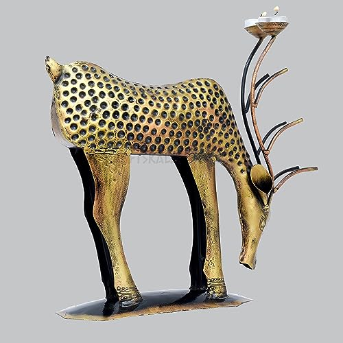 Image of KRAFTSKALA Decorative Showpiece Iron Metal Deer with Tea Light Candle Holder, 14 inch Large Deer Statue Home Decor Item for Living Room, Doorway (Deer)