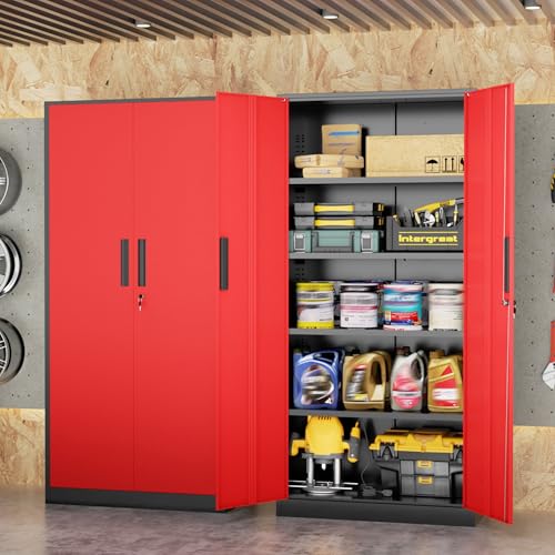 Image of INTERGREAT Metal Storage Cabinet, 72 inch Locking Steel Cabinets with 2 Door and 4 Adjustable Shelves, Tall Metal Cabinet for Home Office, Garage, Warehouse,(Black+Red)