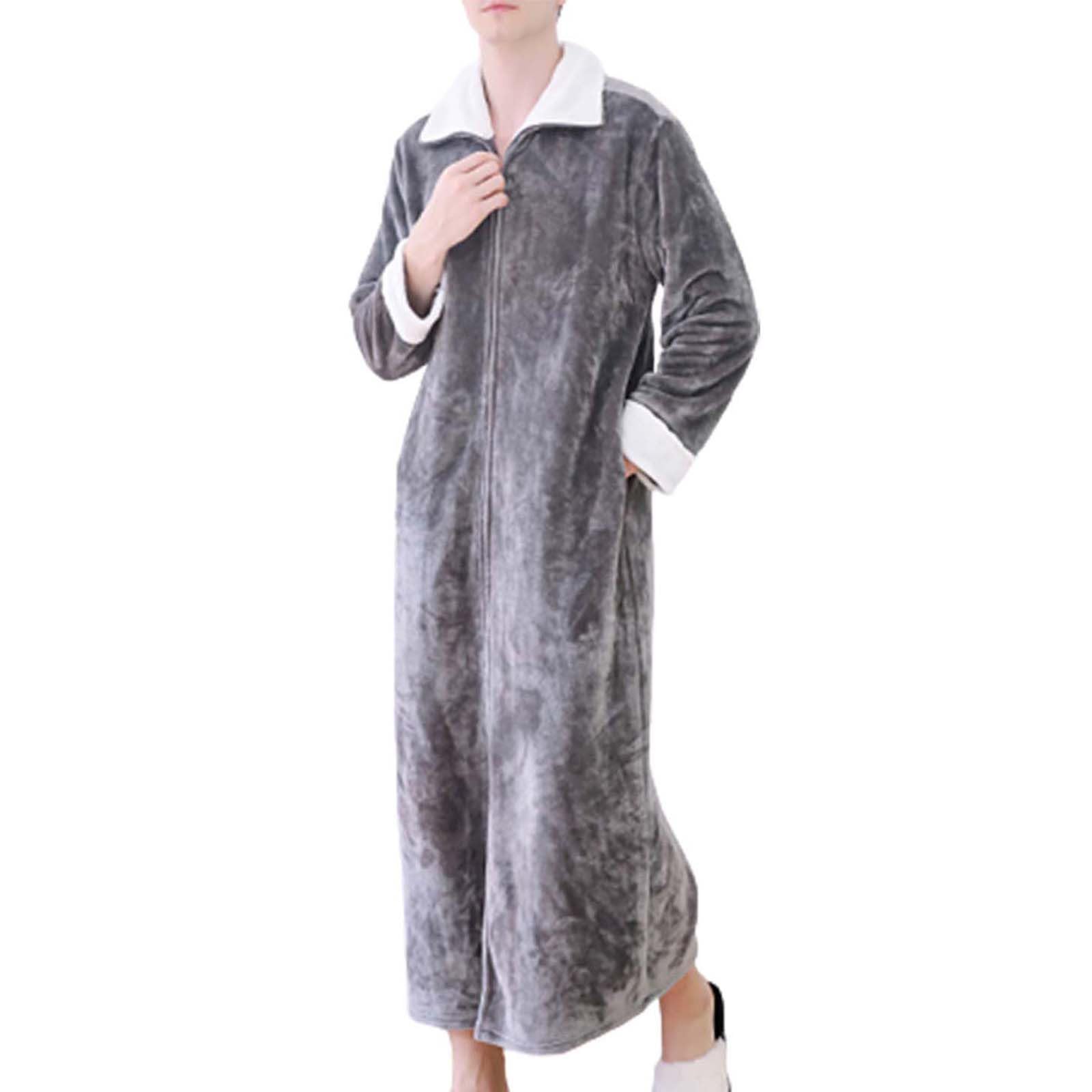 Accappatoio da donna, leggero, a maniche lunghe, invernale, taglie M-3XL, oversize, spesso | Pigiama da donna in flanella, vestibilità ampia, con risvolto e cerniera, tinta unita, caldo