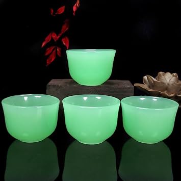 SMDSAZ Natural Jade Tea Cup Set (Light Green, 4 Pcs)