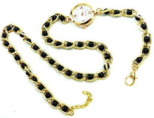 Preisvergleich Produktbild Damen-Uhren Wickel-Armband-Uhr Perlen schwarz gold
