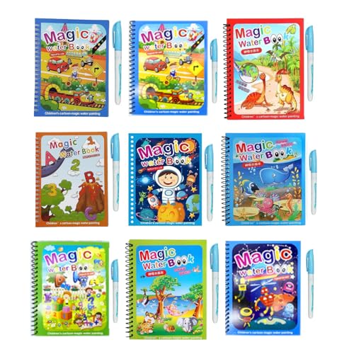 Image of Sakuya Magic Water Coloring Book |Mess-Free Colouring Book|Reusable Notepad with Magical Pen| Educational Doodle Book for Kids, Return Gifts for Birthdays|8 * 12 cm| Coloring Book - Pack of 9