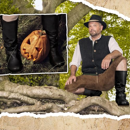 Image of Cuffbow Halloween Pirate Costume Boots for Men Medieval Renaissance Steampunk Cosplay Boots Gothic Adult Button Leather Shoes