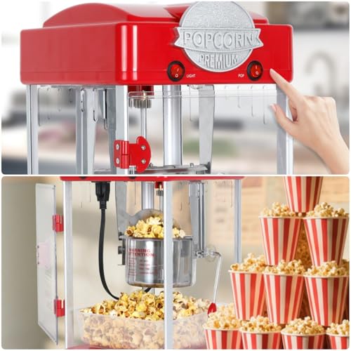 Image of Commercial Popcorn Machine, Popcorn Makers with 6 Oz Stainless-Steel Kettle, Tabletop Pop Corn Popper with Measuring Tool and Scoop, for Home, Birthday Parties, Theater, School Events, Red