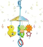 SMILE BABY Baby Hanging Mobile Toy with Duck, Frog & Sun | Crib Stroller Toy with Rattle & Rings | Soft Plush Activity Toy for Infants