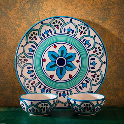 Image of HS HINDUSTANI SAUDAGAR Peacock Feather Motif Ceramic Plate and Bowl dinnerware Sets Plates for Dinner Pasta Breakfast & katori Dinner Set Ideal Dining Table Kitchen Design for Daily use and Gifting.