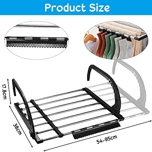 DURANTEY Radiator Clothes Dryer Extendable Balcony Radiator Drying Rack Stainless Steel Radiator Folding Airer Foldable Laundry Drying Rail for Hanging Clothes Towel Underwear Shoes Socks (51-95 cm)