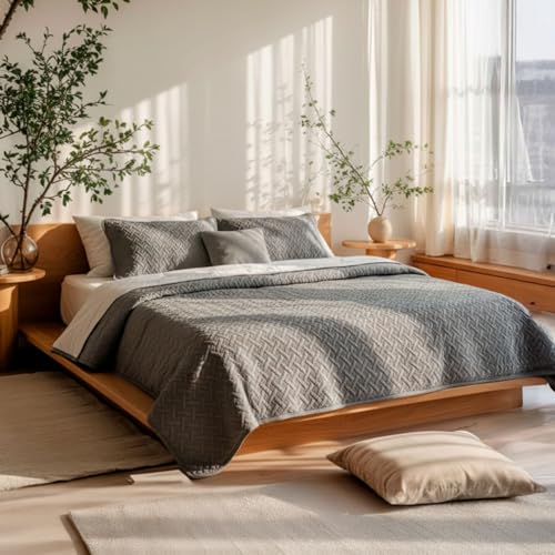 La Mejor Recopilación de Sobrecama para comprar online. 42 Smart Bamboo: Colcha Reversible/Hipoalergénico, Ligera, Suave y Resistente/Ideal para Todas Las Estaciones + Fundas de Almohada (Gris y Blanco, King Size)