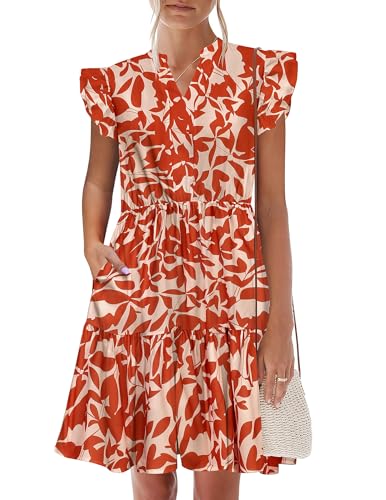 HOTOUCH Women Printed Dress for Summer Short Ruffle Sleeve Dress Tiered Mini Dress with Pockets2