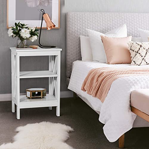 Vecelo End Side Table With Storage Shelf Living Room,Bedroom,X-Design Furniture,White, Nightstand With Shelves #TOP1
