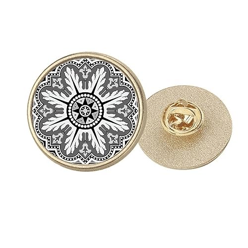 Broche ronde dorée motif arabe noir et blanc vêtement femme M