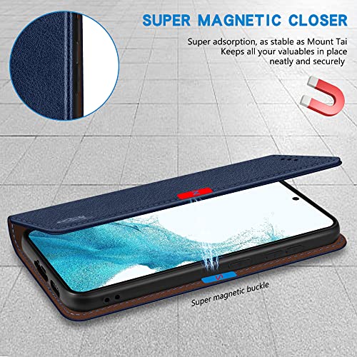 Image of ZZXX for Samsung Galaxy S22 Wallet Case with [RFID Blocking] Card Slot Stand Strong Magnetic Leather Flip Fold Protective Phone Case for Samsung Galaxy S22 Case Wallet(Blue-6.1 inch)