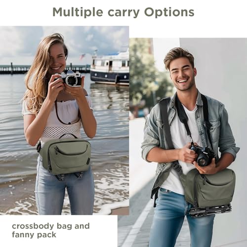 Image of TAAOKA Camera Sling Bag,Travel Waterproof Camera Case with Tripod Holder,Lightweight DSLR /SLR /Mirrorless Small Camera Bags Crossbody for photographers (Dark Green)