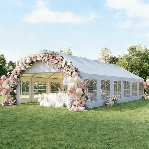 Aoxun 20x40 Party Tent Canopy for Weddings Waterproof Event Tent with Removable Sidewalls &Roll-up Door, Heavy-Duty Steel Frame for Outdoor Weddings, BBQ, Birthday Parties, & Camping,White