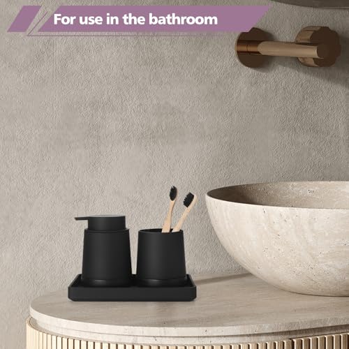 Black Bathroom Countertop Accessories Set - Soap Dispenser and Toothbrush Holder with Silicone Boot,Vanity Tray (Black Liquid) - Image 6
