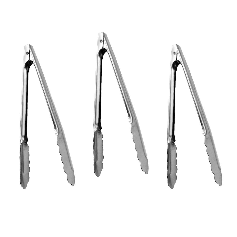 Amazon.com: (Set of 3) 10-Inch Stainless Steel Utility Tongs, Heavy ...