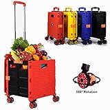 klappbarer koffer trolley 【Intelligent und einfach】 Dieser Wagen ist mit vier abnehmbaren, um 360 ° drehbaren geräuschlosen Rädern ausgestattet, die bei Verwendung leicht die Richtung ändern können. Zwei Hinterräder mit Bremsknöpfen können verhindern, dass der Wagen bei Nichtgebrauch rutscht nützlicher. Die Räder können auch leicht entfernt werden und der Austausch ist einfach! Der Wagen hat einen Deckel, um die Sicherheit zu gewährleisten und im Regen nicht nass zu werden. Wenn Sie müde sind, können Sie auch auf dem Dec